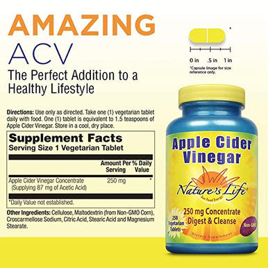 Nature's Life Apple Cider Vinegar 250 Mg 35 % Acetic Acid | 250 Tablets