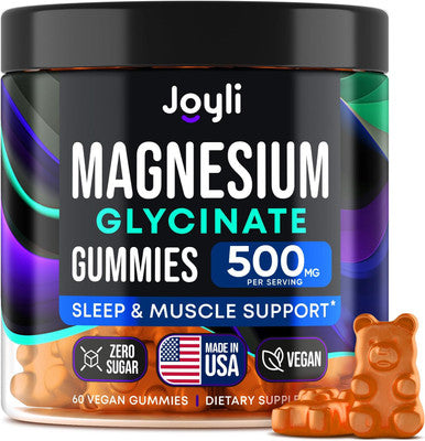 JOYLI Nutrition Magnesium Glycinate Gummies with Vitamins B6, B12 & D3 - 60 Gummies