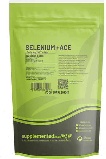 Selenium 200mcg & ACE RDA 180 Tablets - UK Made. Pharmaceutical Grade