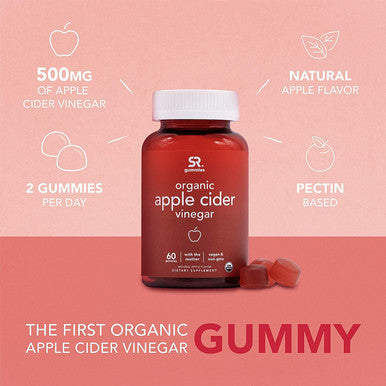 Organic Apple Cider Vinegar Gummies with The Mother USDA Organic Vegan NonGMO Verified 60 Vegan Gummies