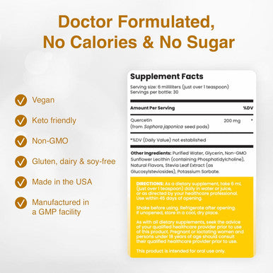 Liposomal Quercetin - Ultra High Absorption Liquid Quercetin Supplement Supports Immune System, Allergy Defense, And Healthy Aging