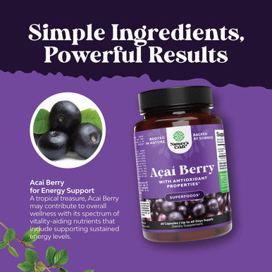 Natures Craft Acai Berry Antioxidant Support Weight Loss Supplement for Women and Men - Vitamins Minerals Antioxidant Formula Supports Immune System and Boost Energy Cognitive Health - 60 Servings