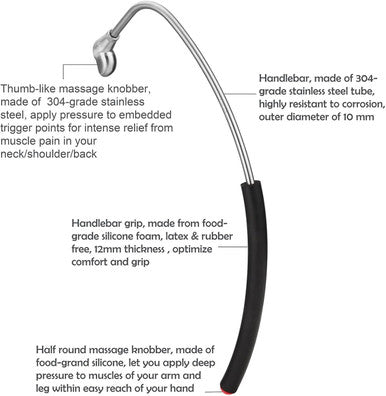 Cane Massager, Massage Hook For Neck And Shoulder, Heavy Duty, Stainless Steel