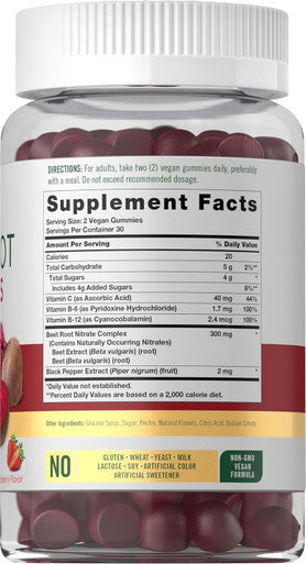 Carlyle Beet Root Gummies | 60 Count | Vegan Strawberry Flavored Chewable Supplement | Non-GMO Gluten