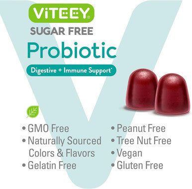 Probiotic Gummies For Women, Men & Teens, 2 Billion Cfus - Sugar - Immune Booster, Digestive Support, Gut Health - Vegan, Gelatin Free, Gmo - Tasty Chewable Raspberry Flavored Gummy