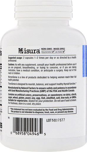 WomenSense ThyroSense by Natural Factors Natural Supplement to Support Healthy Thyroid Function Vegetarian NonGMO 120 capsules 60 servings