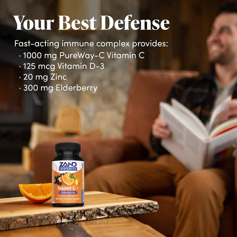 Zand Immunity Super C+ With Elderberry All Day Immune Support 1000Mg Pureway-C Vitamin C Plus Zinc & Vitamin D-3 Enhanced Absorption 60 Tablets 30 Servings