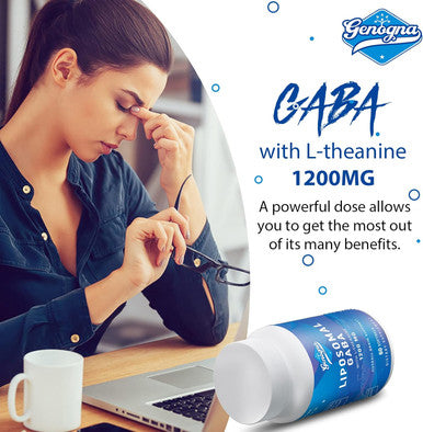 GABA with L-Theanine Supplement 1200mg - High Bioavailable Liposomal GABA Supplements, 60 Capsules for Adults