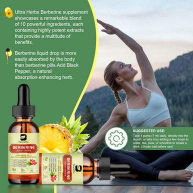 Premium Berberine Supplement - Berberine Liquid Drops With Turmeric, Ceylon Cinnamon, Bitter Melon, Milk Thistle, Berberine Veggie Supplement For Immune, Digestion System And Heart Health Support