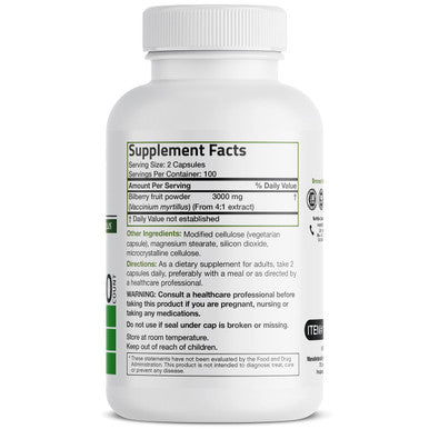 Bronson Bilberry Extra Strength 3000 mg Vaccinium Myrtillus, Promotes Eye Health and Supports Healthy Vision - Non GMO, 200 Vegetarian Capsules