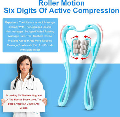 Neckbud Massage Roller - Neck Bud Massage Roller, Neck Massager Roller, Ergonomic Design, Lightweight And Portable For Neck, Shoulder, Knee Pain Relief (Blue)