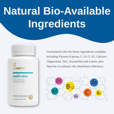 Xtendlife, Multi-Xtra, Advanced Multivitamin & Mineral Supplement For Women, Men, Children - 42 Bioavailable Vitamins, Minerals, Antioxidants & Herbs For Heart, Energy, Immune Support, 60 Tablets