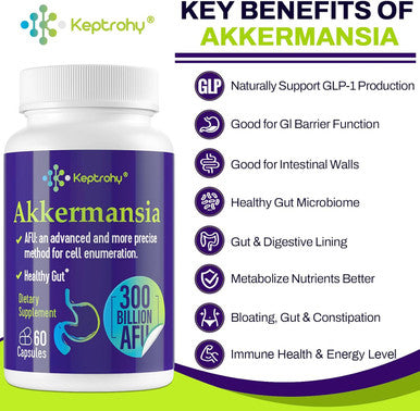 300 Billion Afu Akkermansia Probiotic, Glp-1 Supplement For Women & Men, Akkermansia Muciniphila For Glp-1 Production, Digestive, Gut, Immune Health, Enhances Gut Digestive Lining Function, 60 Count