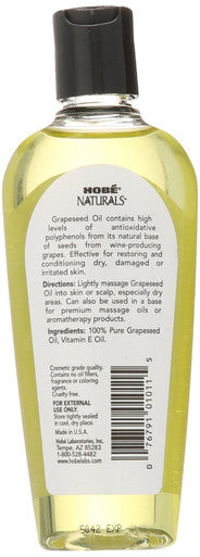 Hobe Labs Hobe Naturals Beauty Oils, 100% Pure Grapeseed Oil With Vitamin E, 4 Oz