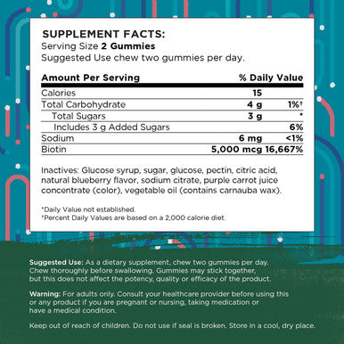 Swanson Biotin Gummies - Daily Supplement Promoting Energy Production & A Healthy Body - All Natural Formula to Help Healthy Hair Skin and Nails - (Blueberry 60 Gummies)