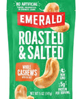 Emerald Nuts Roasted and Salted Whole Cashews (1-Pack), 5oz Resealable Bag, Plant-Based Protein, Kosher Certified, Non-GMO, Contains No Artificial Preservatives, Flavors or Synthetic Colors