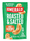 Emerald Nuts Roasted and Salted Whole Cashews (1-Pack), 5oz Resealable Bag, Plant-Based Protein, Kosher Certified, Non-GMO, Contains No Artificial Preservatives, Flavors or Synthetic Colors