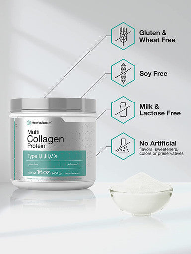 Multi Collagen Protein Powder 16 oz | Type I, II, III, V, X | Hydrolyzed Collagen Peptide Powder | Keto & Paleo Friendly | Unflavored & Gluten Free | by Horbaach