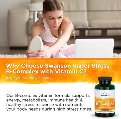 Swanson Vitamin B-Complex w/Vitamin C - Natural Supplement Promoting Stress Relief Energy Support & Aiding Immune Health - May Support Metabolism & Nervous Health - (100 Capsules)