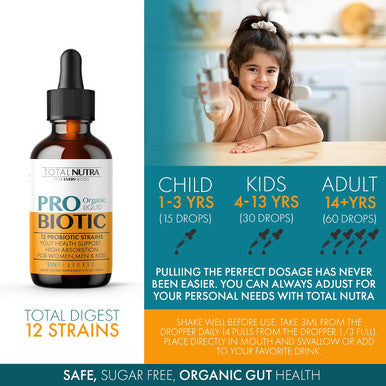 Liquid Probiotic For Women, Men, Kids, Toddler Probiotic: Usda Organic Probiotics, Vegan Probiotic Liquid & Alfalfa Blend + Acidophilus For Gut Health, Dairy Gluten Sugar , Non-Gmo Oral Probiotics