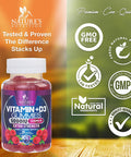 Vitamin D3 Gummies 5,000 IU 125 mcg - Extra Strength Natural Immune Support and Support Bone Health - Delicious, Non-GMO, Tasty Gummy for Children, Adults, and Seniors - 60 Gummies