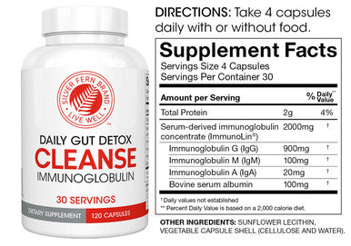 Silver Fern Gut Rehab Kit - 30 Day Supply - Cleanse Daily Detox (1 Bottle = 120 Capsules) & Ultimate Probiotic (1 Bottle = 60 Capsules) - Immunoglobulins & Spore Forming Probiotics