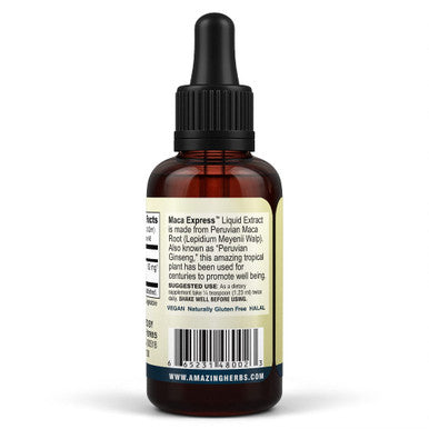 Amazing Herbs Maca Express Liquid Extract - Peruvian Maca Extract, Promotes Stamina, Energy, Endurance, & Mental Clairity - 1 Fl Oz