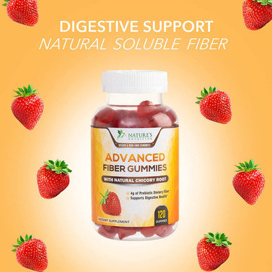Vegan Fiber Gummies - 4 Grams of Daily Prebiotic Fiber - Max Strength Soluble Fiber Gummy, Supports Digestive Health & Regularity, Nature's Non-GMO Dietary Fiber Supplement - 120 Gummies