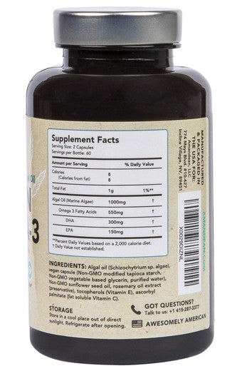 Premium Vegan Omega-3 Supplement. Fish Oil Alternative! Plant Based & EPA Algae Oil. 120 Carrageenan Free Softgels. Marine Algal Essential Fatty s. Joint, Heart, Skin, Brain, Eye, Immune Care.