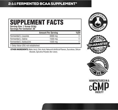 BCAA Powder Fermented 6g Branched Chain Essential Amino Acid Supplement for Improved Muscle Recovery Reduced Fatigue Increased Strength and Muscle Growth 30 Servings Blue Raspberry
