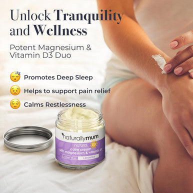 Naturallymum NaturallyMum - Calm Cream with Magnesium and Vitamin D3 [120ml] - Magnesium and Vitamin D Lotion - Magnesium D3 Cream - Calming Cream Magnesium and Vitamin D - Turmeric & Arnica Cream - Lavender