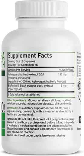 Bronson Ashwagandha Extra Strength Stress & Mood Support with BioPerine Non GMO Formula 90 Vegetarian Capsules
