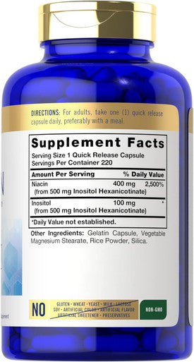 Carlyle Niacin Flush 500mg | 220 Capsules | Non-GMO and Gluten Essential Vitamin