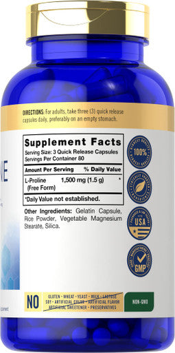 Carlyle L-Proline 1500Mg | 240 Capsules | Free Form | Non-Gmo, Gluten Free Supplement