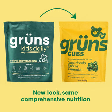 Gruns Kids Super Greens Gummies, Low Sugar - Superfood Gummy Bears With Spirulina, Chlorella & Prebiotics For Digestive Health - Adaptogens Supplement With 20 Vitamins & Minerals -1 Month Supply