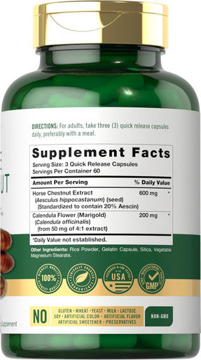 Carlyle Horse Chestnut Capsules 600mg | 180 Count | Non-GMO Gluten Extract