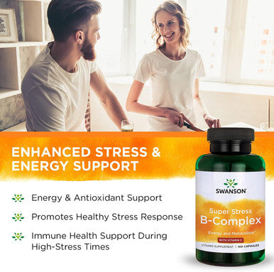 Swanson Vitamin B-Complex w/Vitamin C - Natural Supplement Promoting Stress Relief Energy Support & Aiding Immune Health - May Support Metabolism & Nervous Health - (100 Capsules)