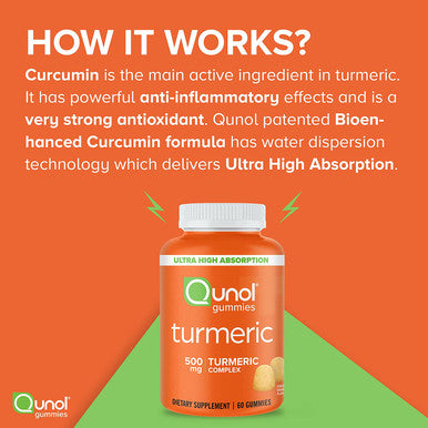 Turmeric Gummies Qunol Gummy with 500mg Turmeric Curcumin Joint Support Supplement Ultra High Absorption Tumeric Curcumin Vegan Gluten Free 2 Month Supply 60 Count Pack of 2