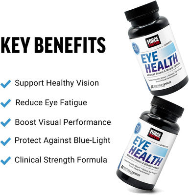 Force Factor Complete Eye Health Clinical Strength Eye Vitamins with Lutein & Zeaxanthin to Support Vision Eye Function and Blue-Light Protection Eye Health Supplements for Adults 60 Capsules