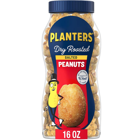 PLANTERS Lightly Salted Peanuts, Plant Based Protein Snacks, 16 Oz (1 Ct)