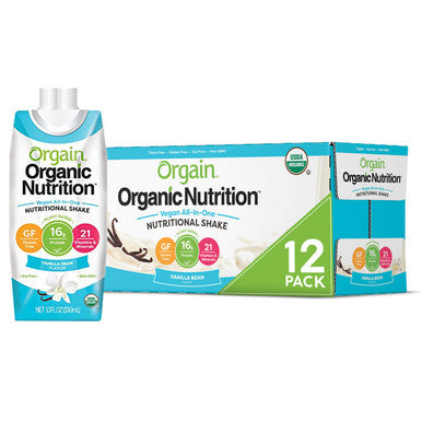 Orgain Organic Vegan Plant Based Nutritional Shake Vanilla Bean 16g Protein 12 Count Organic Nutritional Shake Strawberries Cream Meal Replacement 16g Protein 11 Ounce Pack of 12