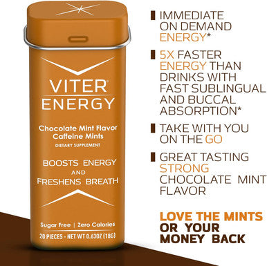 Viter Energy Caffeinated Mints 40Mg Caffeine, B Vitamins, Sugar Free. (Wintergreen, 20Pcs, 6 Pack)
