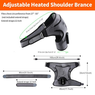 Cordless Heated Shoulder Brace Wrap, Shoulder Heating Pad With Massage, 3 Heat & Vibration, 5000Mah Battery Powered, Shoulder Massager For Men Women