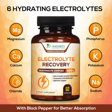 Electrolyte Hydration Tablets - Keto Friendly Zero Calorie Electrolytes Supplement for Rapid Rehydration & Recovery, Gluten-Free with Potassium and Magnesium for Sports and Exercise - 60 Capsules