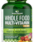 Wholesome Wellness Whole Food Multivitamin for Men Natural Multi Vitamins Minerals Organic Extracts Vegan Vegetarian 120 Tablets