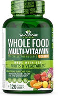 Wholesome Wellness Whole Food Multivitamin for Men Natural Multi Vitamins Minerals Organic Extracts Vegan Vegetarian 120 Tablets