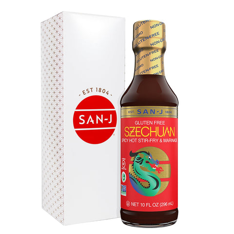 San-J - Spice of Life Variety Pack- Teriyaki, Orange Sauce, Szechuan, Thai Peanut - All Gluten Free Cooking Sauces - Non-GMO - 10 oz. Bottles - 4 Pack