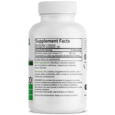 Bronson Rhodiola Rosea Vegetarian Capsules - Adaptogenic Herb - Brain, Stress & Mood Support - Non-Gmo, 120 Count