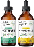 Wild & Organic Holy Basil Tincture 4 Fl Oz & Chamomile Tincture 4 Fl Oz