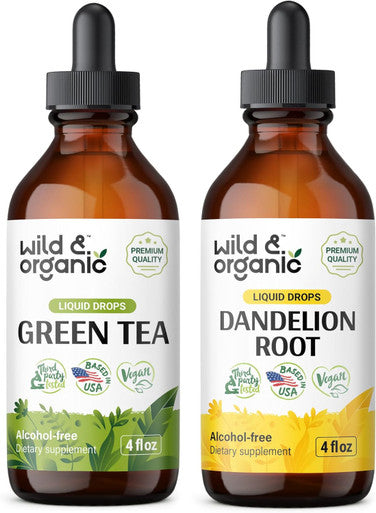 Wild & Organic Green Tea Tincture 4 Fl Oz & Dandelion Root Tincture 4 Fl Oz